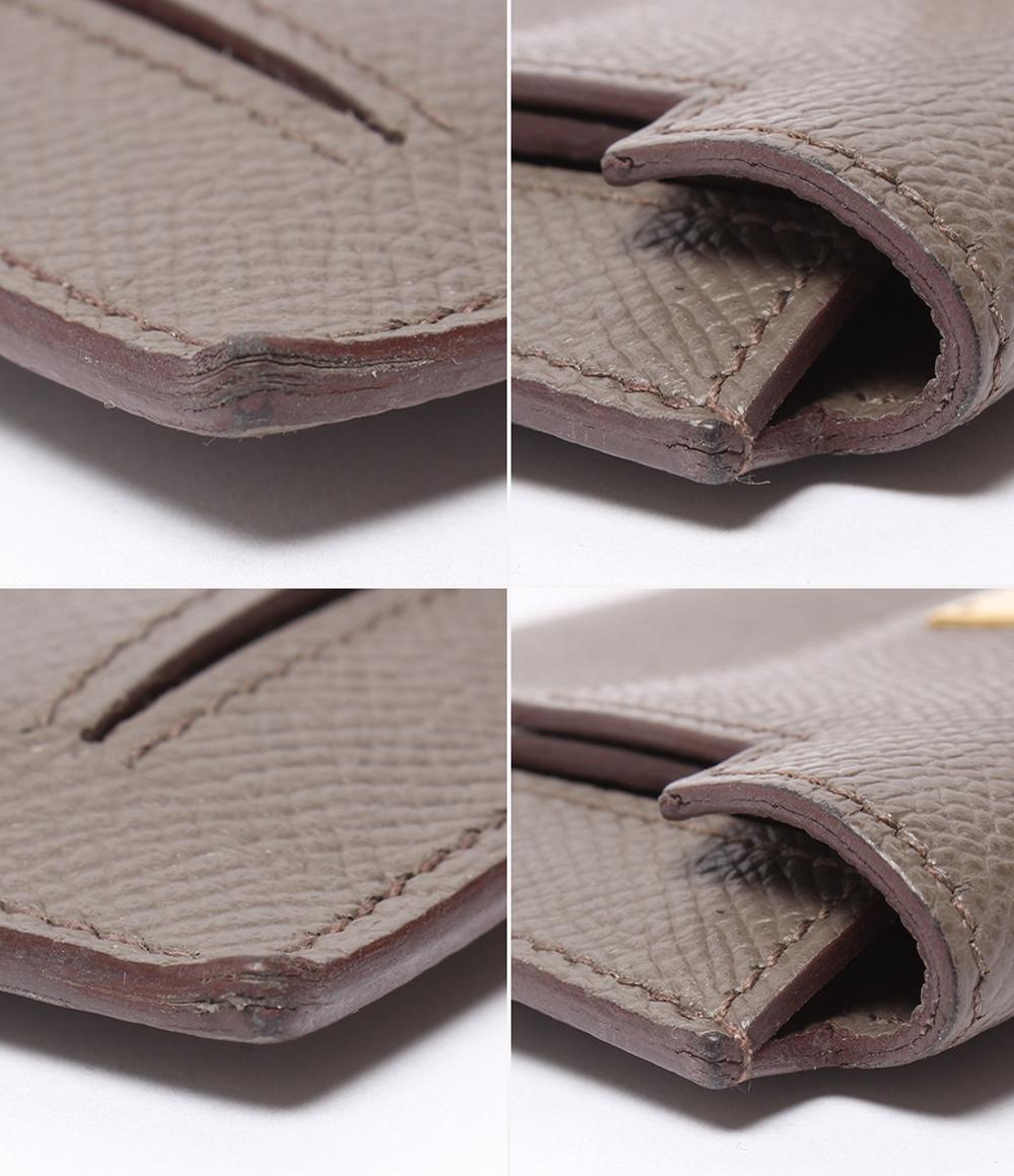新品 エルメス HERMES ユニセックス 二つ折り財布 ゴールド ヴォーエプソン HERMES ミニ財布 小銭入れ ゴールド金具 Z刻印 ヴォー・エプソン