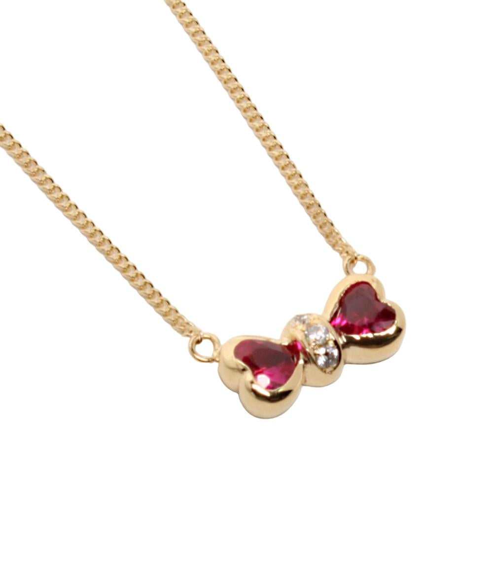 美品 ピエールカルダン ネックレス K18 ルビー リボンモチーフ レディース Pierre Cardin