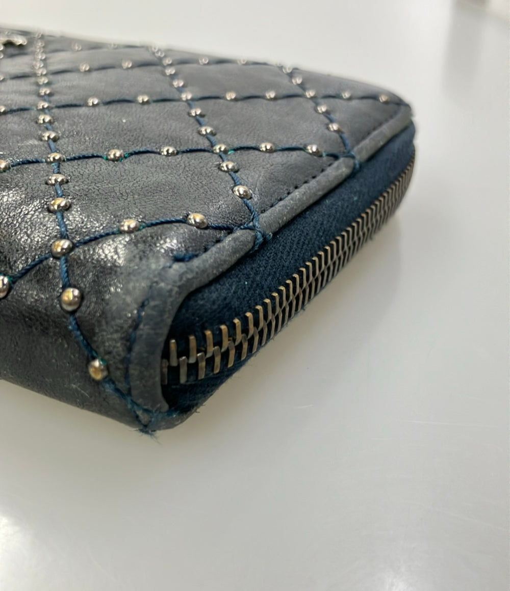 CHANEL ラウンドファスナー長財布 スタッズ レザー マトラッセ レディース シャネル