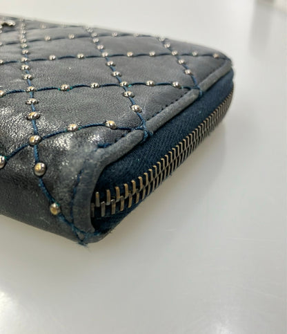 CHANEL ラウンドファスナー長財布 スタッズ レザー マトラッセ レディース シャネル