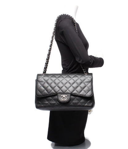 CHANEL チェーンショルダーバッグ ダブルチェーン ダブルフラップ シルバー金具 キャビアスキン 16番台 デカマトラッセ30 レディース シャネル