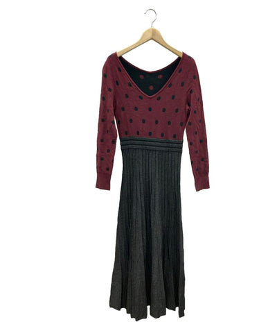 美品 ダイアグラム ドット柄切り替え長袖ロングワンピース レディース SIZE 36 (XS) Diagram
