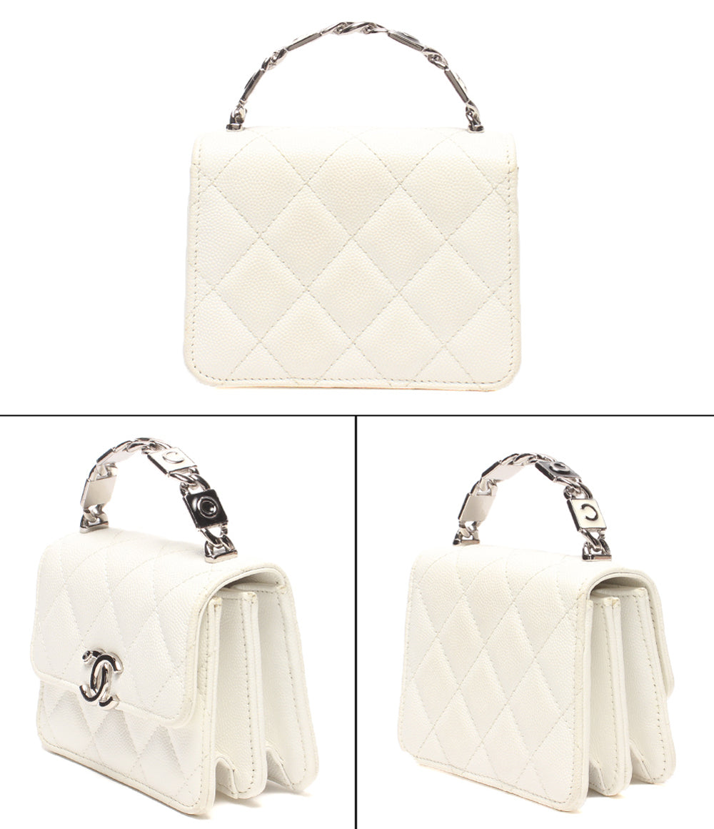 CHANEL ミニチェーンショルダーバッグ クラッチバッグ 肩掛け 斜め掛け シルバー金具 マトラッセ キャビアスキン 32番台 シングルフラップ レディース