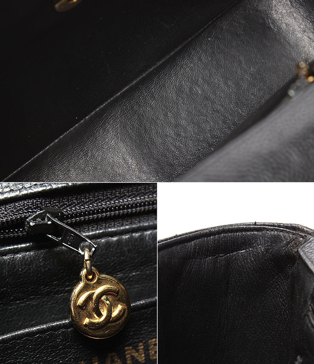 CHANEL チェーンショルダーバッグ ゴールド金具 ダブルチェーン シングルフラップ 3番台 キャビアスキン マドモアゼル レディース シャネル