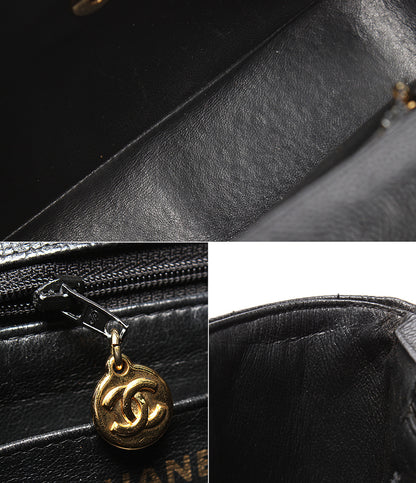CHANEL チェーンショルダーバッグ ゴールド金具 ダブルチェーン シングルフラップ 3番台 キャビアスキン マドモアゼル レディース シャネル