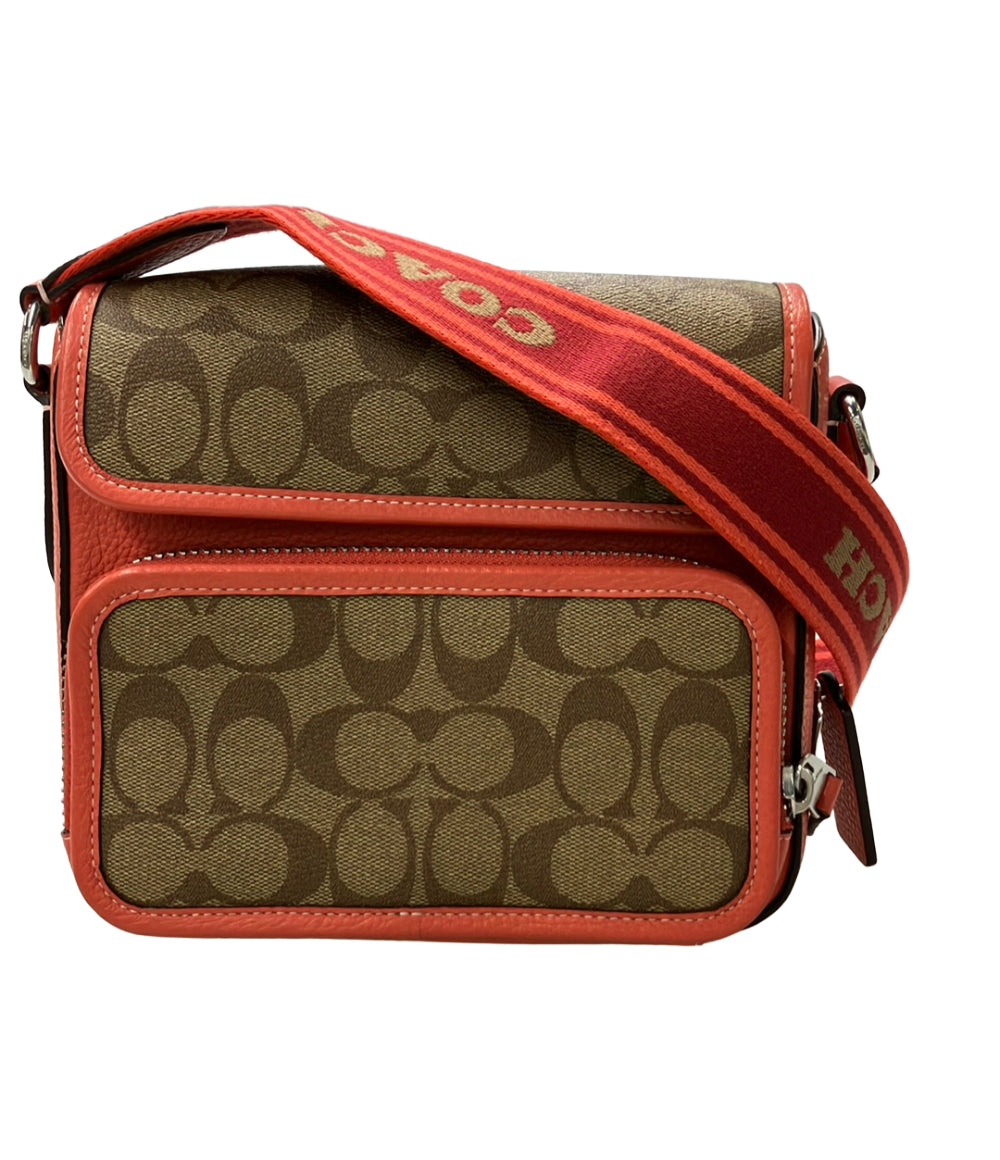 美品 COACH ショルダーバッグ 斜め掛け サリバン フラップ クロスボディ シグネチャー CJ591 メンズ レディース コーチ