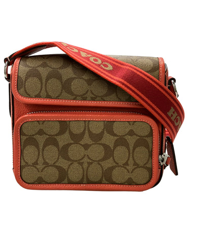 美品 COACH ショルダーバッグ 斜め掛け サリバン フラップ クロスボディ シグネチャー CJ591 メンズ レディース コーチ