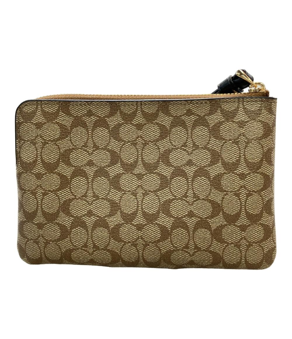 美品 COACH ポーチ コーナー ジップ リストレット キャンバス レザー マイクロシグネチャー CJ792 レディース コーチ