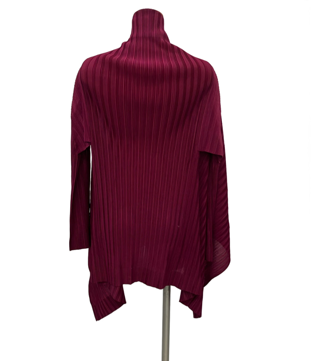 PLEATS PLEASE 長袖カーディガン 変形 プリーツ ワインレッド PP83-F0354 レディース プリーツプリーズ