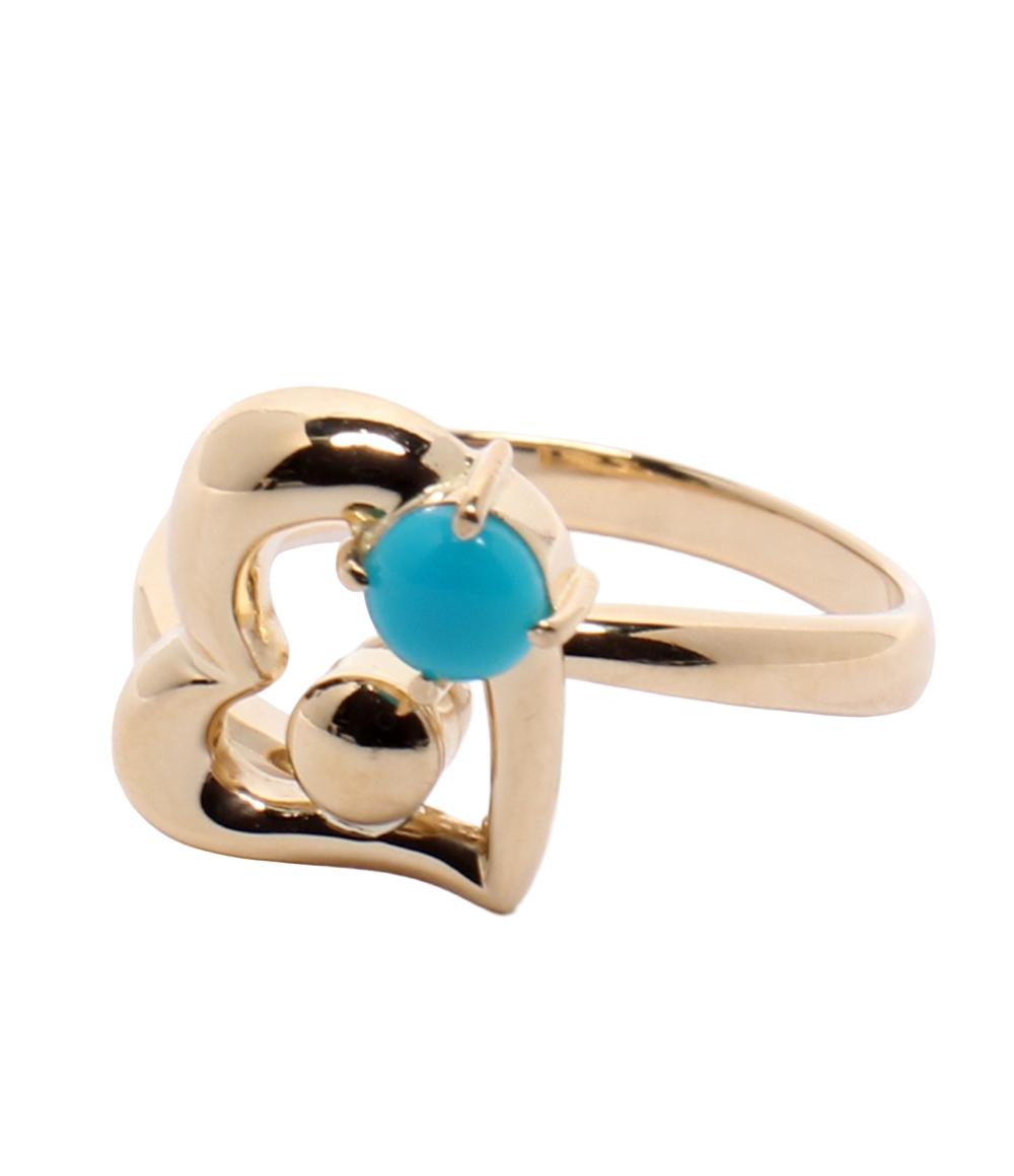 美品 リング 指輪 K18 ターコイズ ハートモチーフ レディース SIZE 10号