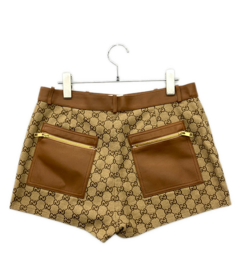 GUCCI レザーショートパンツ GGキャンバス 681154 Z8AV7 レディース SIZE 42 (L) グッチ