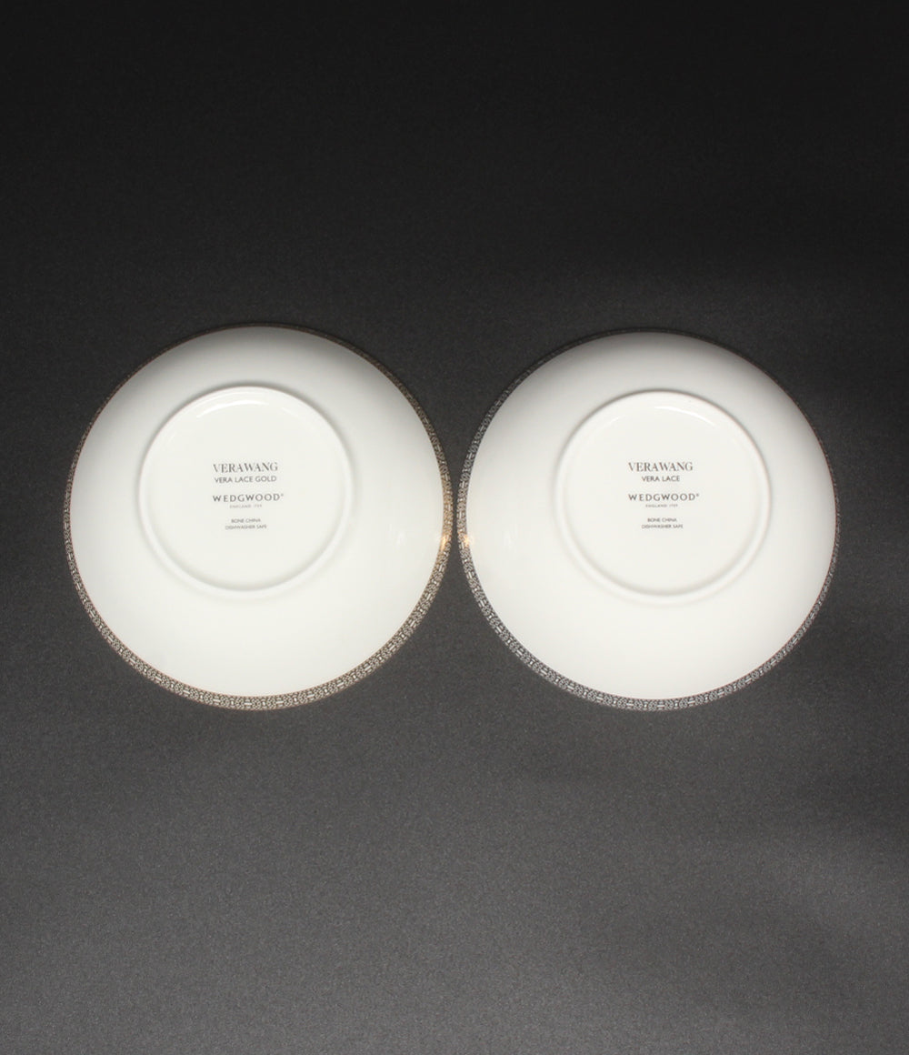 美品 WEDGWOOD マルチソーサー 皿 2点セット 13cm ヴェラ ウォン ヴェラレース プラチナ ゴールド ウェッジウッド