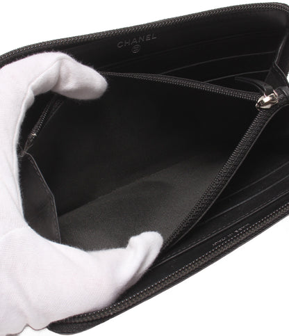 CHANEL ラウンドファスナー長財布 シルバー金具 キャビアスキン レディース シャネル
