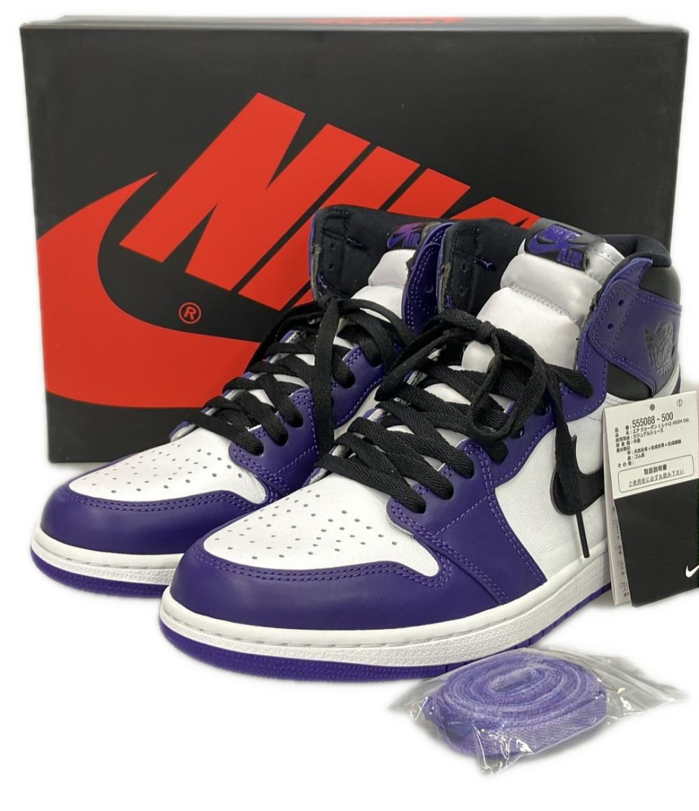 美品 Air Jordan NIKE ハイカットスニーカー コートパープル ホワイト/ブラック エアジョーダン1 レトロ ハイ OG 555088-500 メンズ SIZE 28.0 (XL)