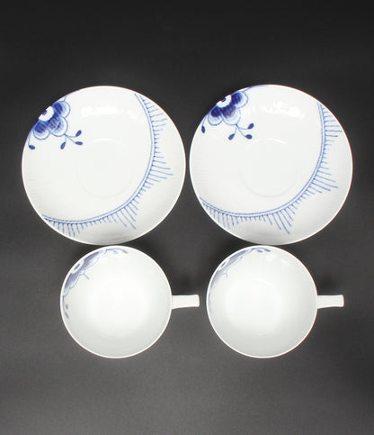 美品 Royal Copenhagen カップ＆ソーサー 2客セット ペア ブルーフルーテッド メガ ロイヤルコペンハーゲン