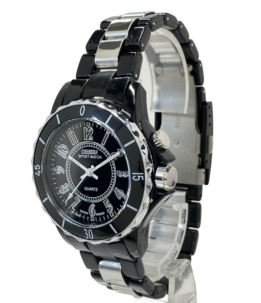 オーセン 腕時計 クオーツ ブラック FG0736 メンズ OHSEN