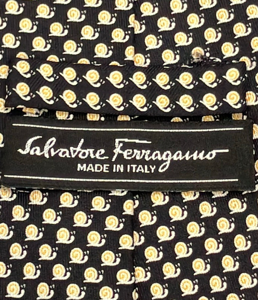 美品 Salvatore Ferragamo ネクタイ カタツムリ柄 シルク100% メンズ サルヴァトーレフェラガモ