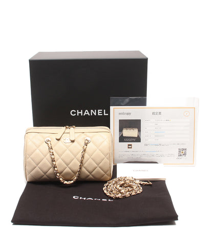 美品 CHANEL 2WAYチェーンショルダーバッグ ミニボストンバッグ 斜め掛け ゴールド金具 キャビアスキン マトラッセ レディース シャネル
