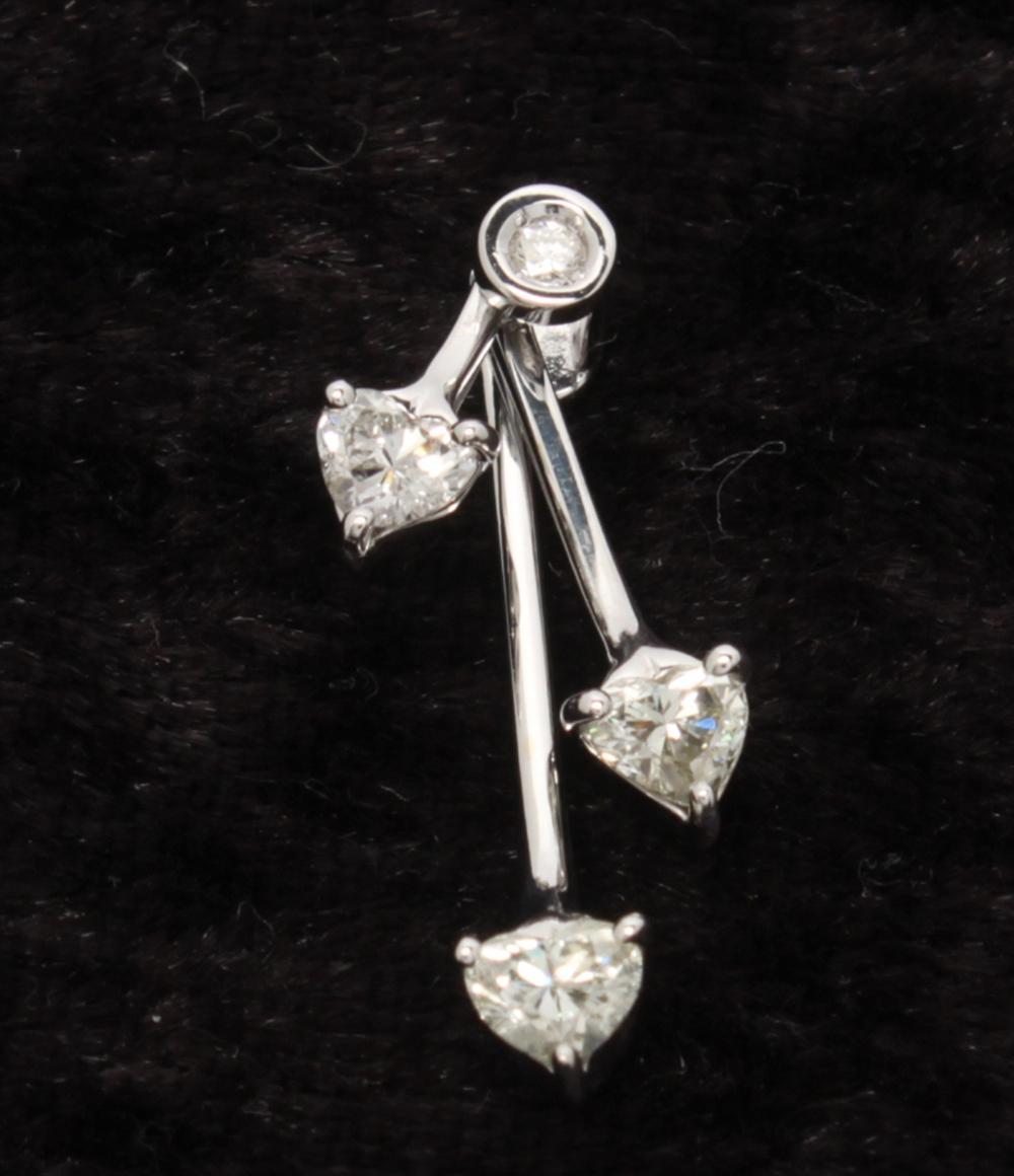 美品 ペンダントトップ K18WG ハートカットダイヤ 0.60ct 0.02ct レディース