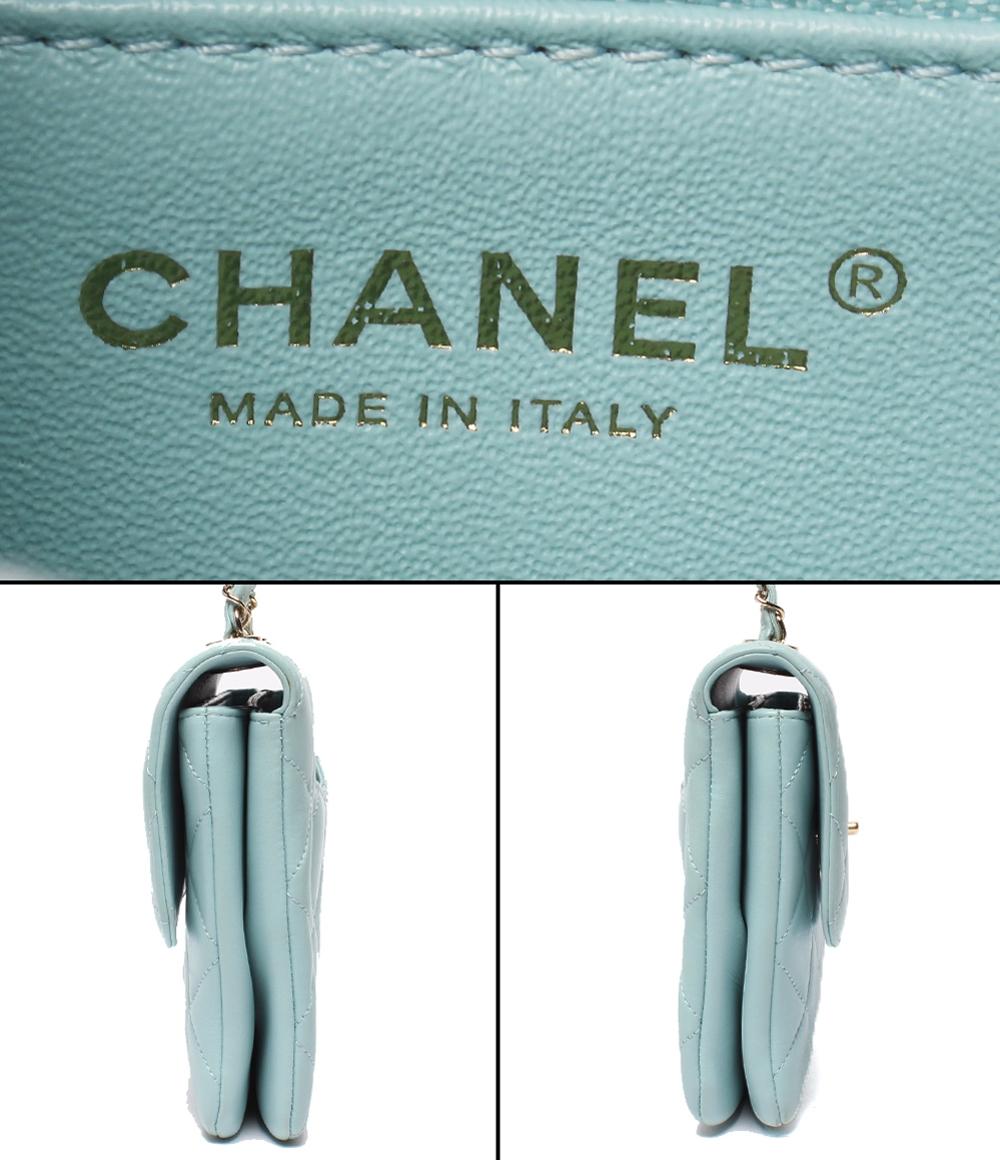 美品 CHANEL チェーンショルダーバッグ 肩掛け マトラッセ ゴールド金具 ラムスキン ライトブルー トレンディCC A92235 レディース シャネル