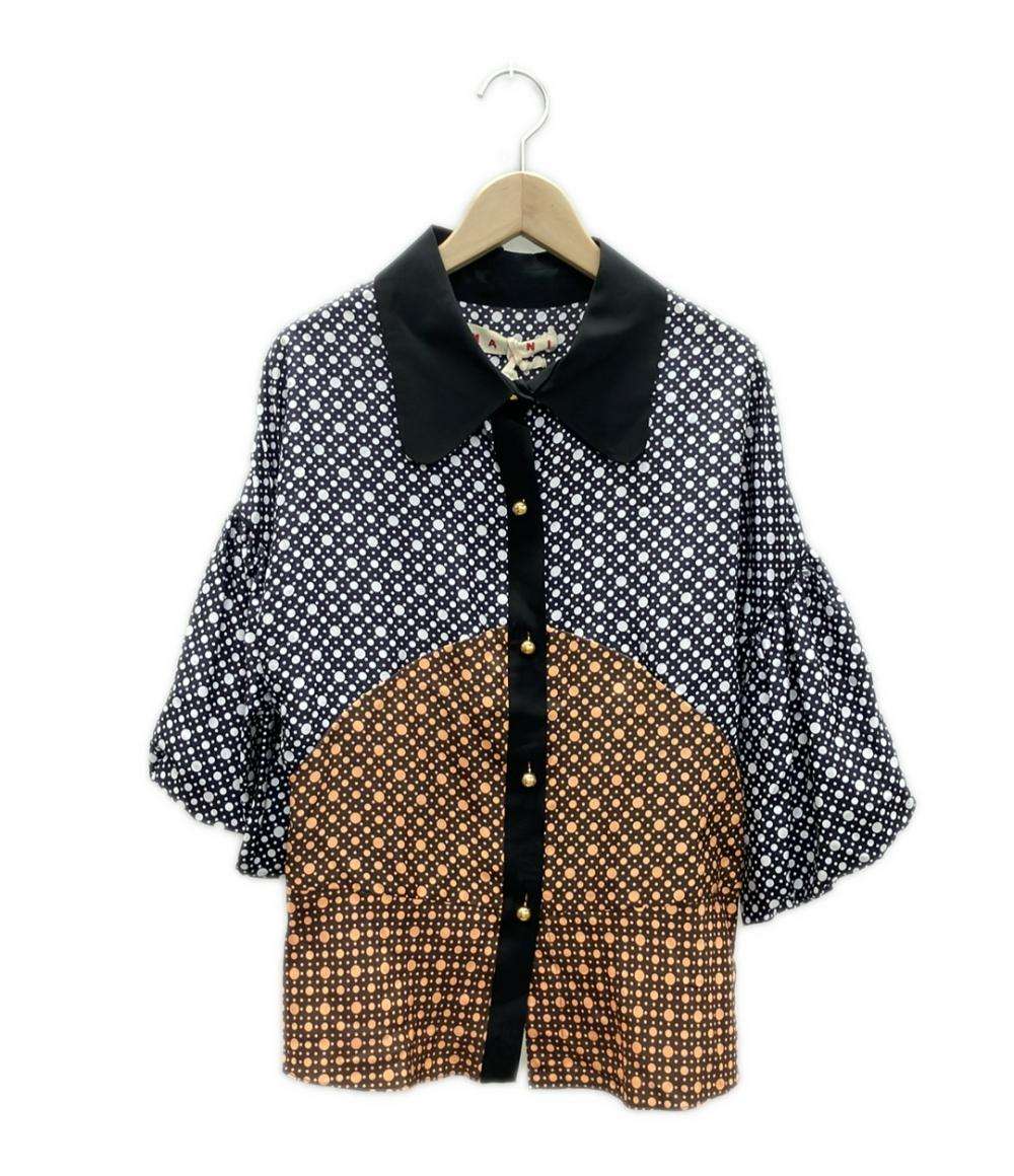 美品 マルニ シルクドット柄バルーンスリーブ七分袖ブラウス レディース SIZE 40 (M) MARNI