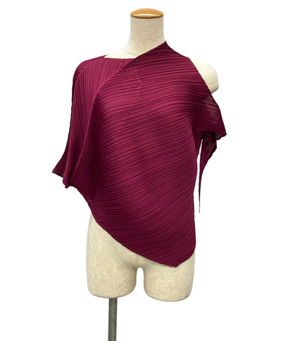 PLEATS PLEASE ノースリーブシャツ 変形 プリーツ ワインレッド PP83-JK581 レディース SIZE 3 (L) プリーツプリーズ