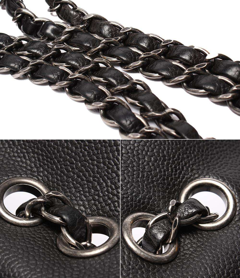 CHANEL チェーンショルダーバッグ キャビアスキン シルバー金具 18番台 ダブルチェーン シングルフラップ デカマトラッセ30 レディース シャネル
