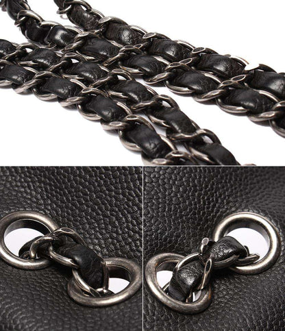 CHANEL チェーンショルダーバッグ キャビアスキン シルバー金具 18番台 ダブルチェーン シングルフラップ デカマトラッセ30 レディース シャネル