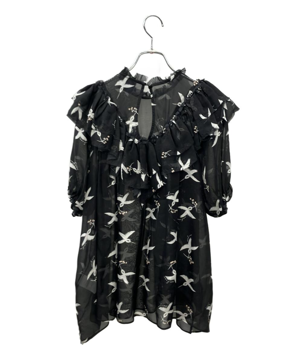 macgraw 半袖ブラウス フリル 透け感 シフォン フェミニン Migration Bird Print Blouse レディース SIZE aus14 (XL) マックグロー