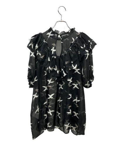 macgraw 半袖ブラウス フリル 透け感 シフォン フェミニン Migration Bird Print Blouse レディース SIZE aus14 (XL) マックグロー