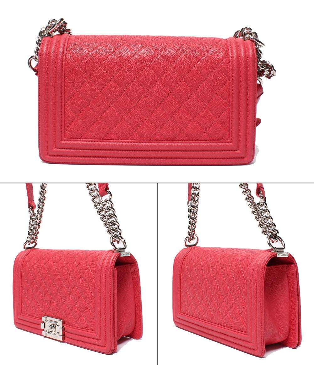 美品 CHANEL チェーンショルダーバッグ シルバー金具 キャビアスキン ボーイシャネル25 レディース シャネル
