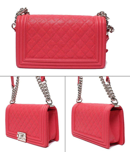 美品 CHANEL チェーンショルダーバッグ シルバー金具 キャビアスキン ボーイシャネル25 レディース シャネル