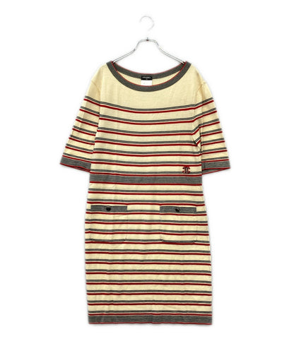 CHANEL 半袖 ボーダー ニットワンピース ココマーク P45686K05711 レディース SIZE 38 (M) シャネル