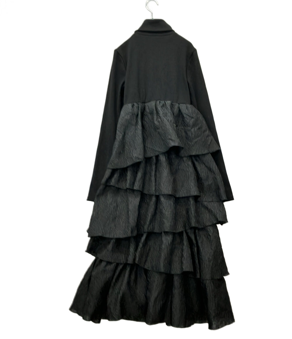 美品 Acka 長袖ワンピース タグ付き トップスリブ スカートジャガードドッキング docking frill one-piece Acka-Y126 レディース SIZE 1 (S) エーカ