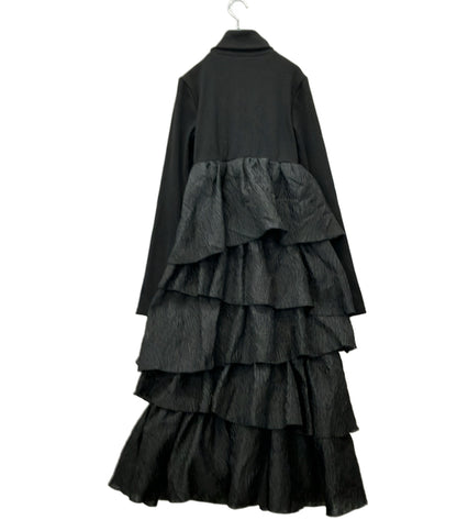 美品 Acka 長袖ワンピース タグ付き トップスリブ スカートジャガードドッキング docking frill one-piece Acka-Y126 レディース SIZE 1 (S) エーカ