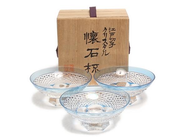 盃 懐石杯 3点セット 江戸切子 ブルー カガミクリスタル – Rehello by