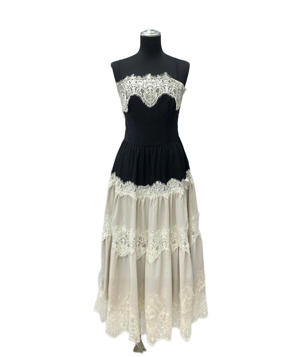 美品 Her lip to ノースリーブワンピース ブラック×ホワイト isa tiered lace cami dress 1253305015 レディース SIZE M ハーリップトゥ