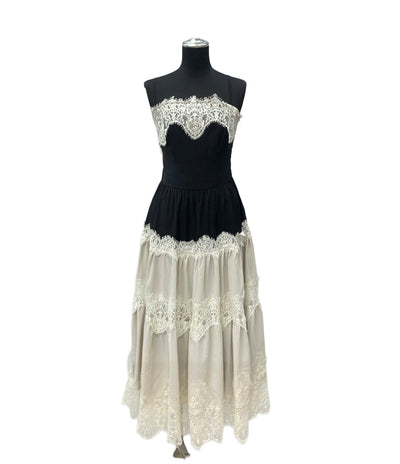 美品 Her lip to ノースリーブワンピース ブラック×ホワイト isa tiered lace cami dress 1253305015 レディース SIZE M ハーリップトゥ