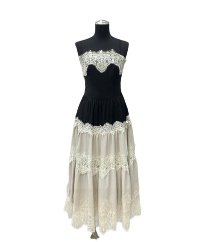 美品 Her lip to ノースリーブワンピース ブラック×ホワイト isa tiered lace cami dress 1253305015 レディース SIZE M ハーリップトゥ