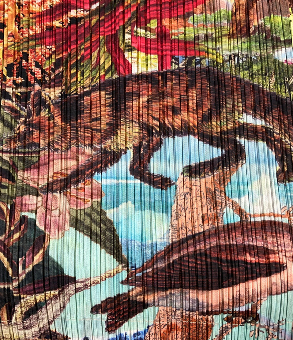 美品 PLEATS PLEASE 長袖 プリーツワンピース AURORA JUNGLE PP33JH725 レディース SIZE 2 (M) プリーツプリーズ