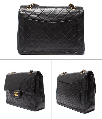 シャネル チェーンショルダーバッグ 肩掛け ゴールド金具 1番台 ダブルフラップ ダブルチェーン ラムスキン マトラッセ25 レディース CHANEL