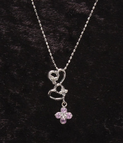 美品 ネックレス K18WG ダイヤ 0.05ct ピンクサファイア ハートモチーフ レディース