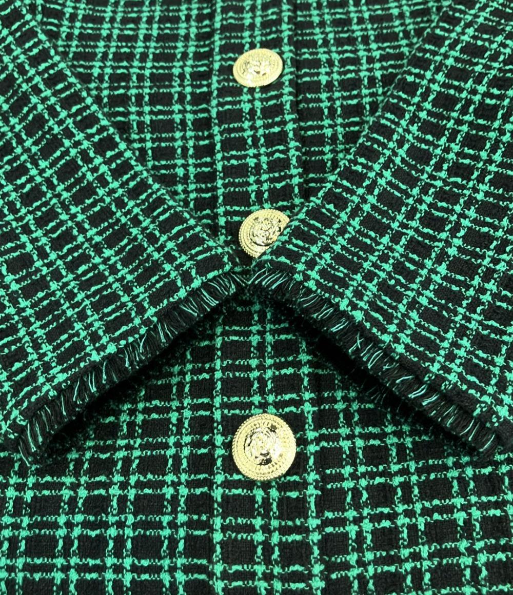 美品 REBECCA VALLANCE 長袖 チェックツイード ワンピース レディース SIZE 10 レベッカヴァランス