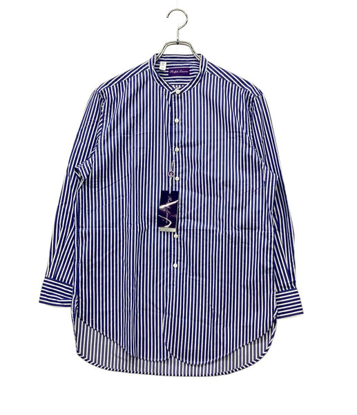 Ralph Lauren パープルレーベル フリル付き長袖シャツ M 美品 RALPH LAUREN 長袖シャツ タグ付き ストライプ スタンドカラー