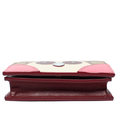 美品 GUCCI 二つ折り財布 GGスプリーム キャンバス ミニ ウォレット アニマル オウル 818767･0416 レディース グッチ
