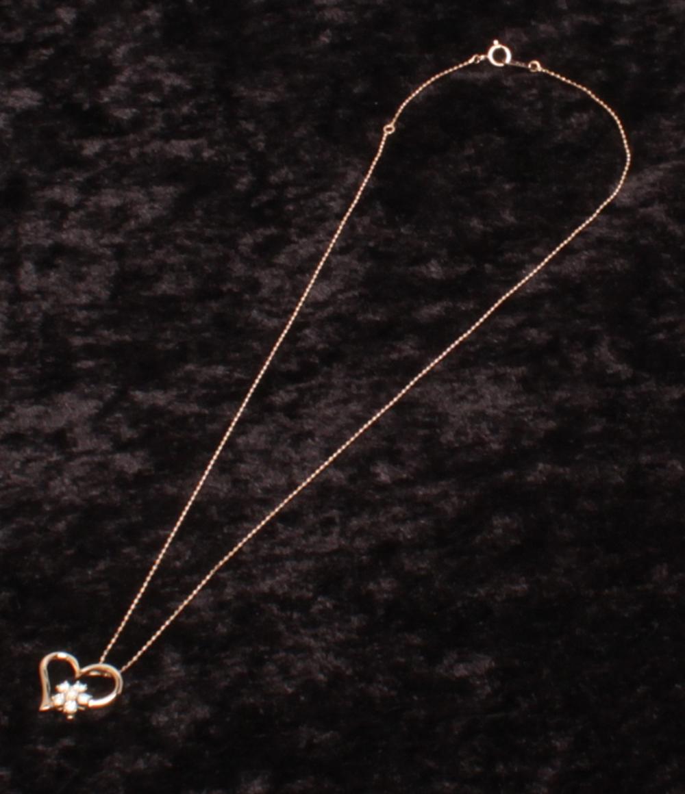 美品 ネックレス K14 ダイヤ 0.21ct ハートモチーフ レディース