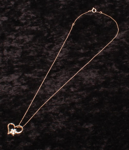 美品 ネックレス K14 ダイヤ 0.21ct ハートモチーフ レディース