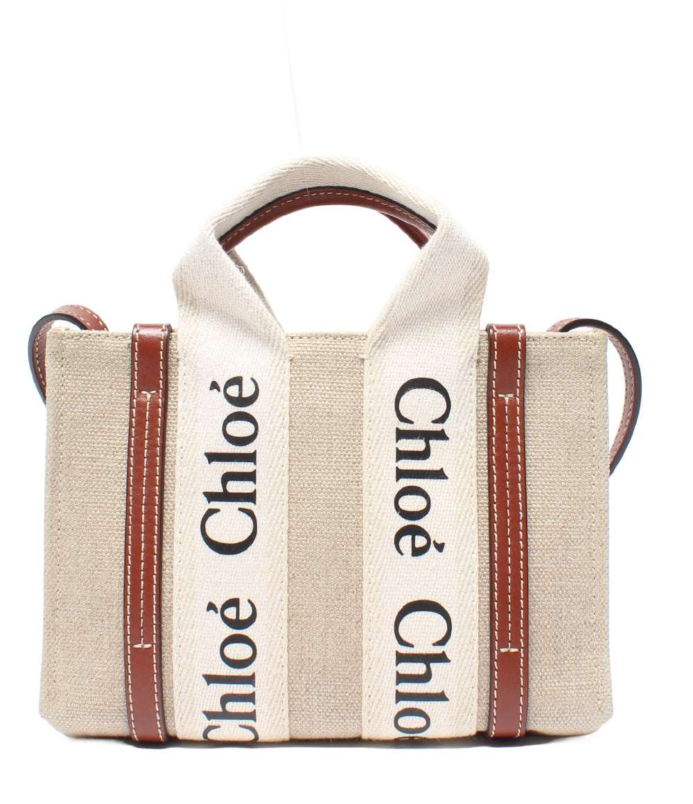 Chloe ミニトートバッグ ショルダーバッグ リネンキャンバス Woody ウッディ レディース クロエ
