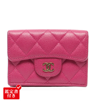 CHANEL 三つ折り財布 ゴールド金具 キャビアスキン マトラッセ ランダム番台 レディース シャネル