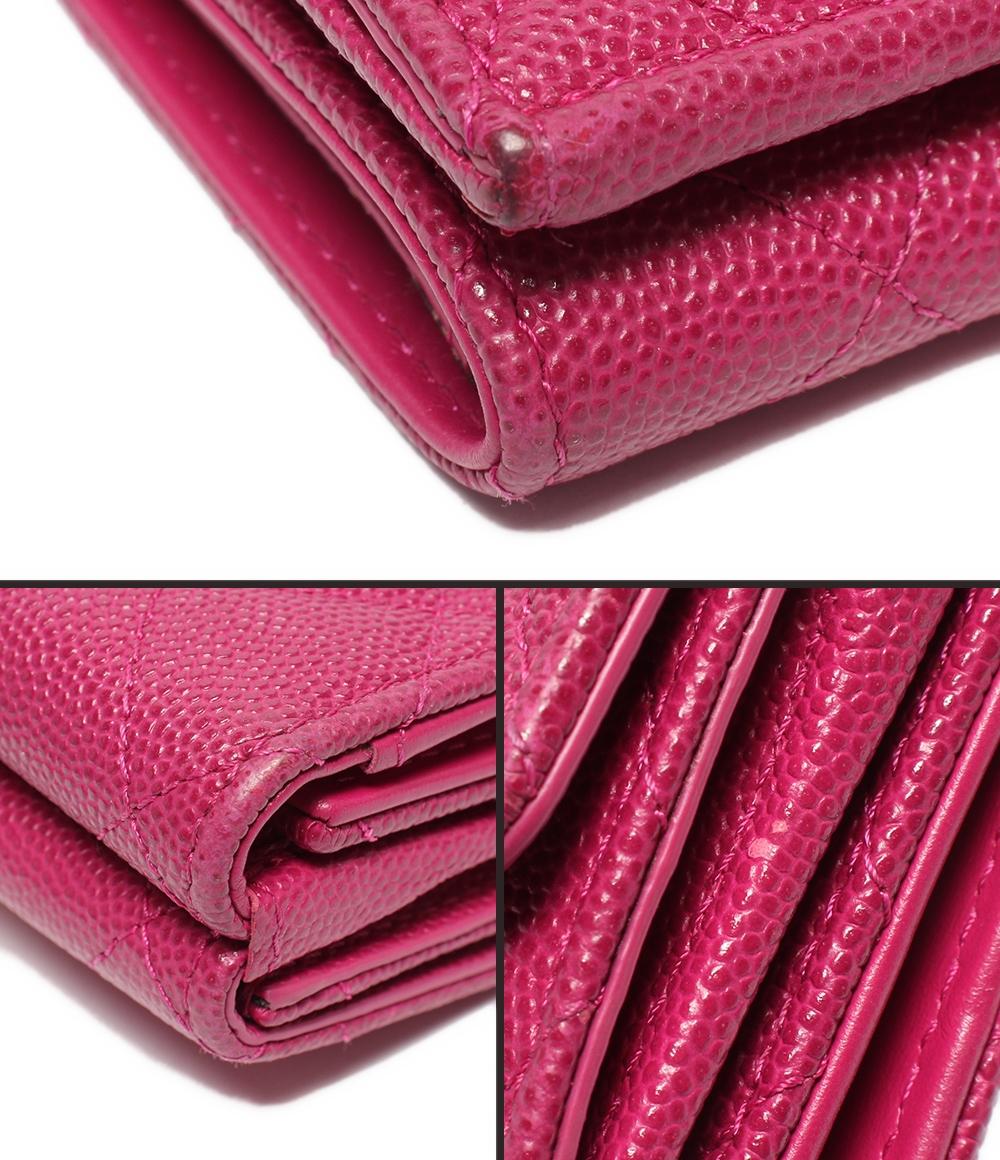 CHANEL 三つ折り財布 ゴールド金具 キャビアスキン スモールフラップウォレット レディース シャネル